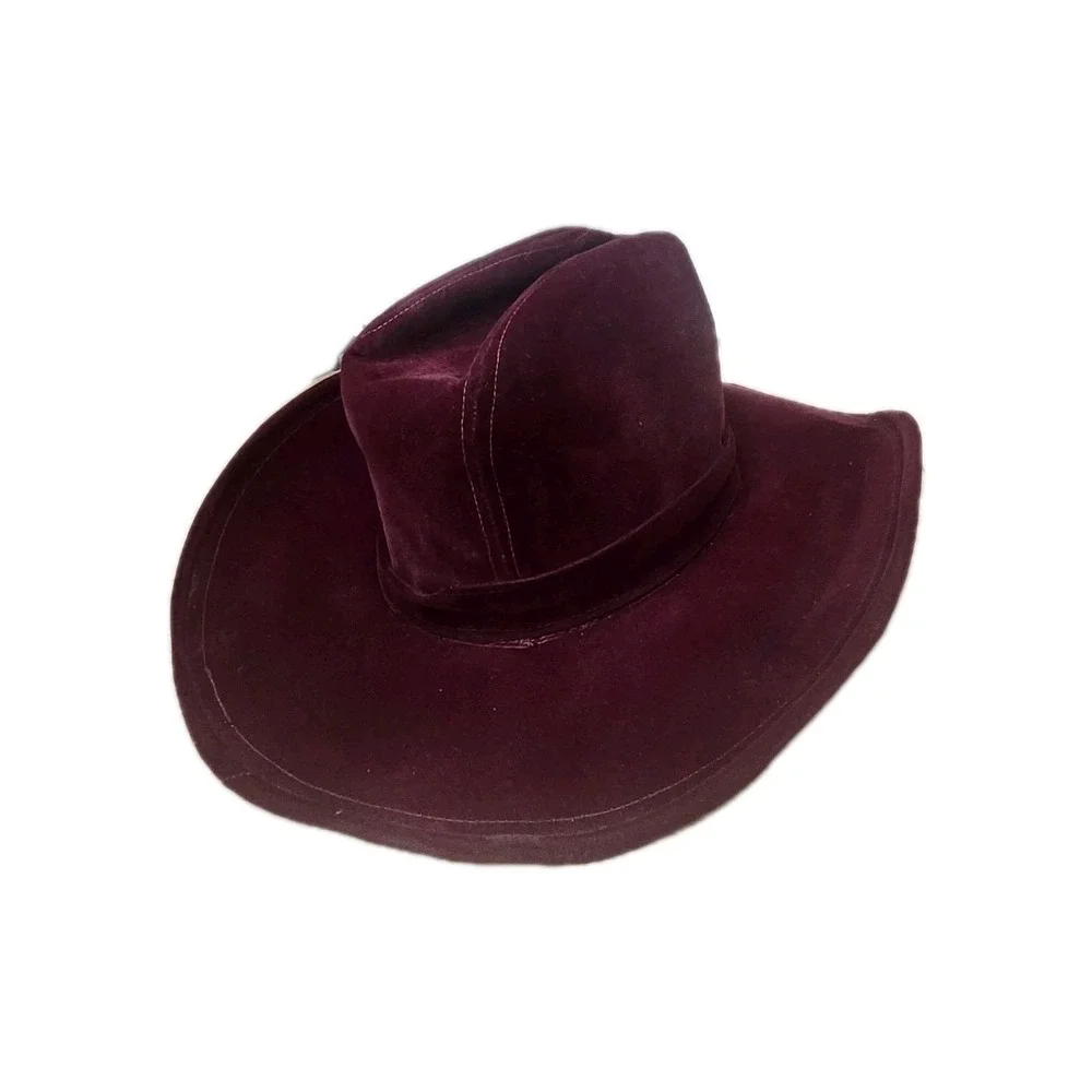 Vintage She's a Lady Burgundy Velveteen Western Cowboy Hat‎ Wide Brim N. Hughes